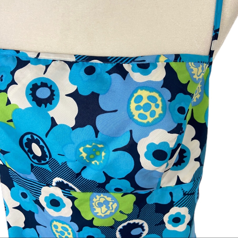 Reversible Sundress Mod Floral / Diagonal Stripes Blue Green Size Large - Picture 3 of 15